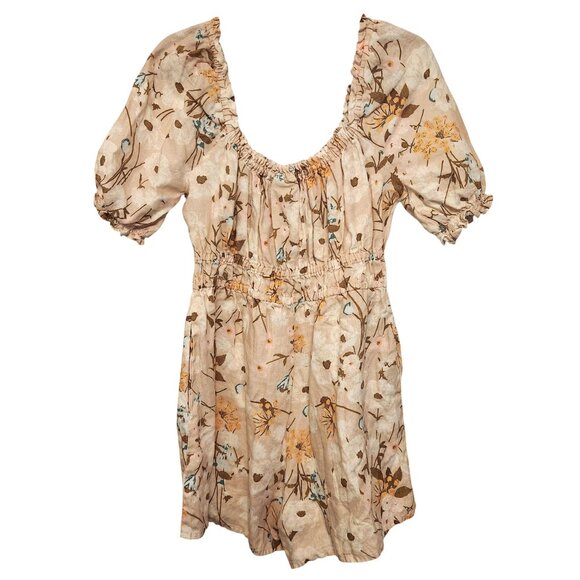 Spartina 449 Audrey Floral Linen Romper Size Small Beige Multicolor Poppies - Picture 2 of 6